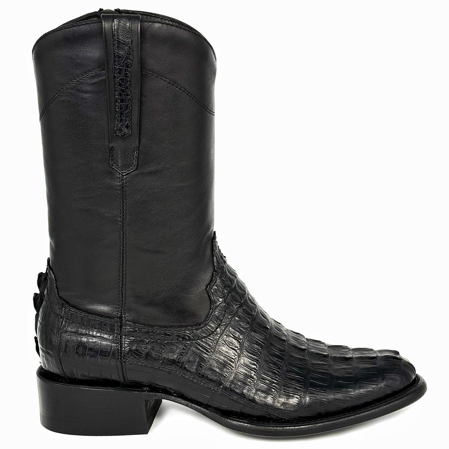 EMMA HIGH BLACK COLA DE COCODRILO BOOTS OVAL