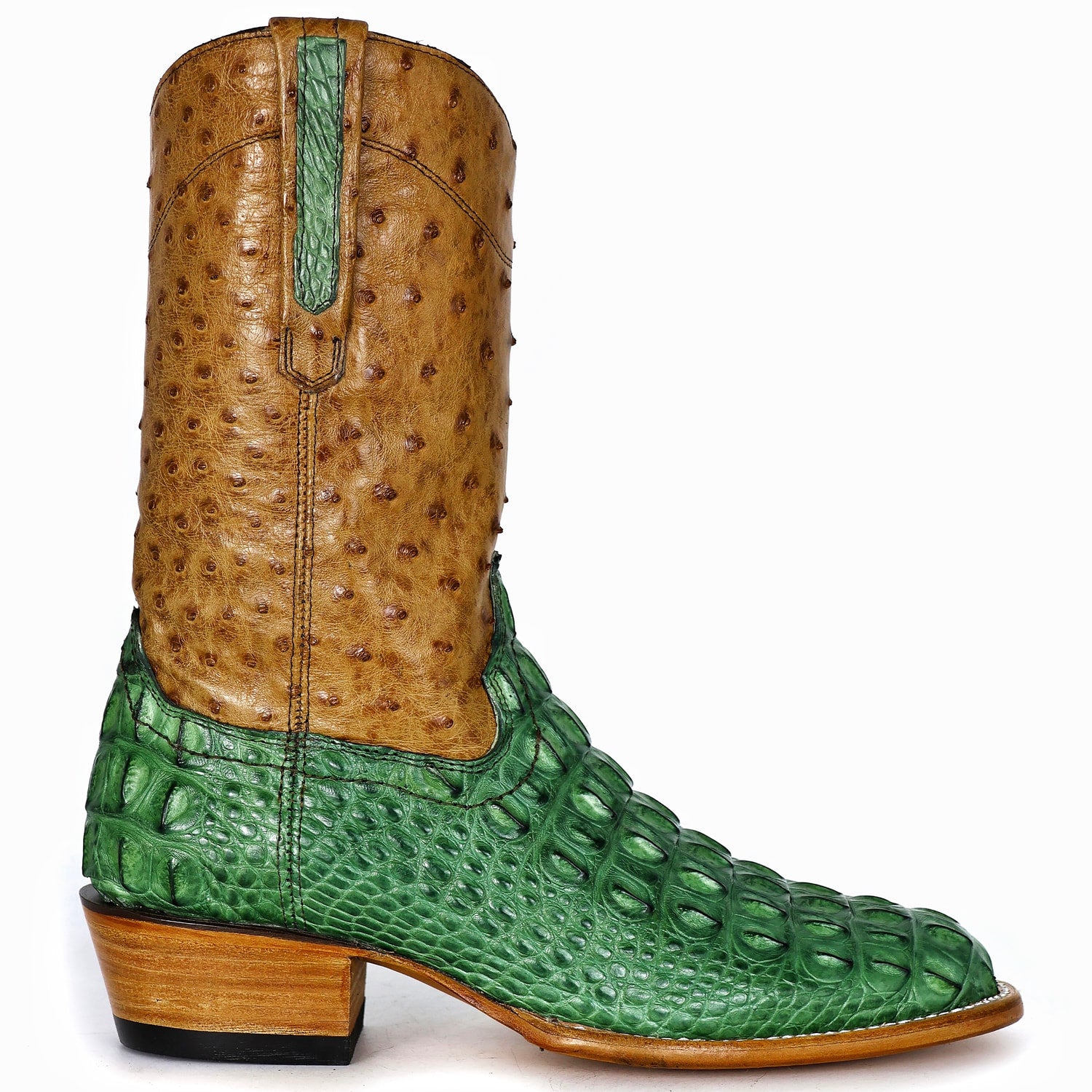 EMMA HIGH GREEN PAJA LOMO COCODRILO Y AVESTRUZ BOOTS OVAL