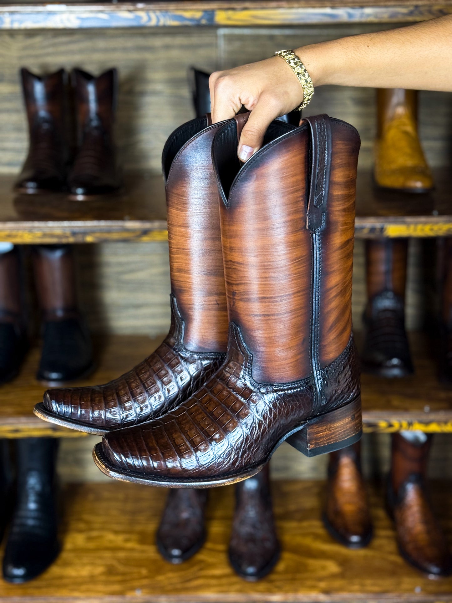 EDGAR BROWN CROCODILE BOOTS 