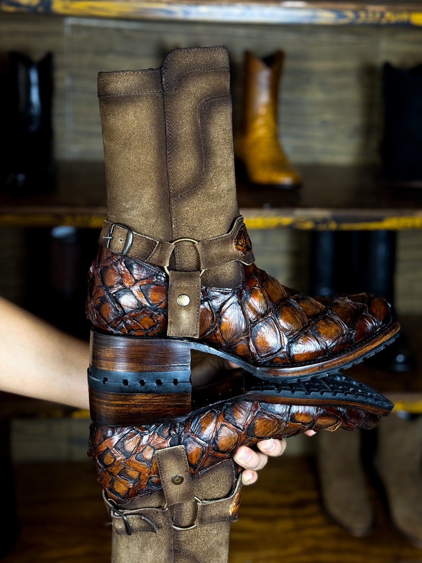 CARLO BROWN PITON BOOTS 