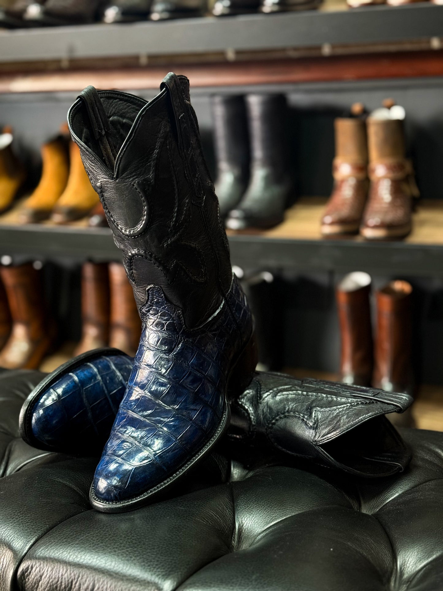 COWBOY BLUE COCODRILO MORELETI BOOTS OVAL