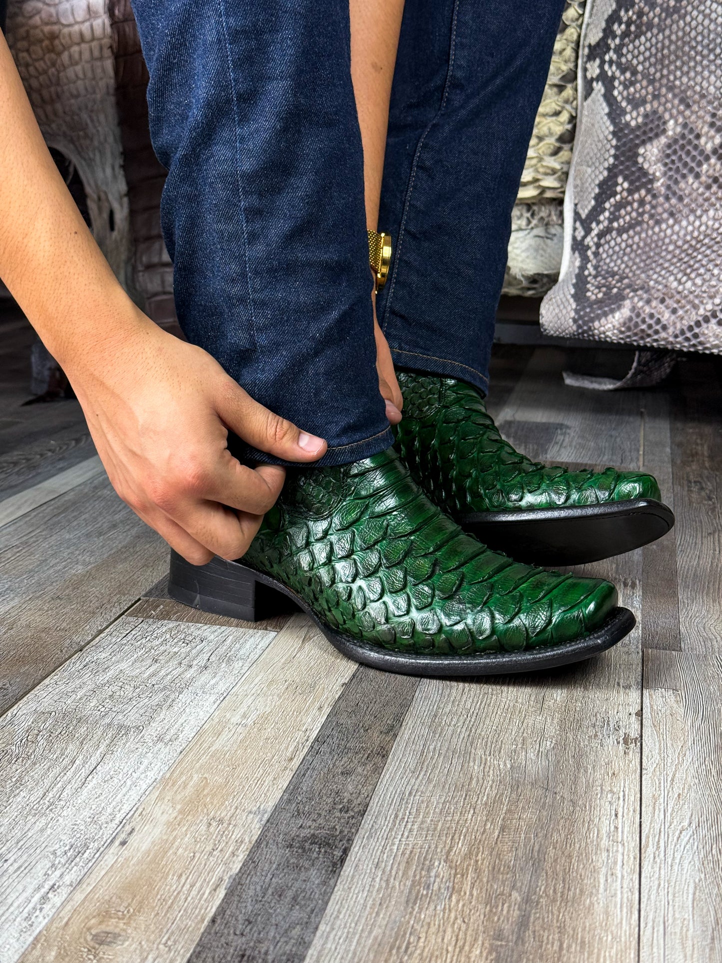 CHRISTIAN FULL PITON GREEN BOOTS DUBAI