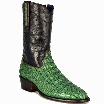 EMMA HIGH GREEN BROWN LOMO COCODRILO ALLIGATOR Y AVESTRUZ BOOTS OVAL