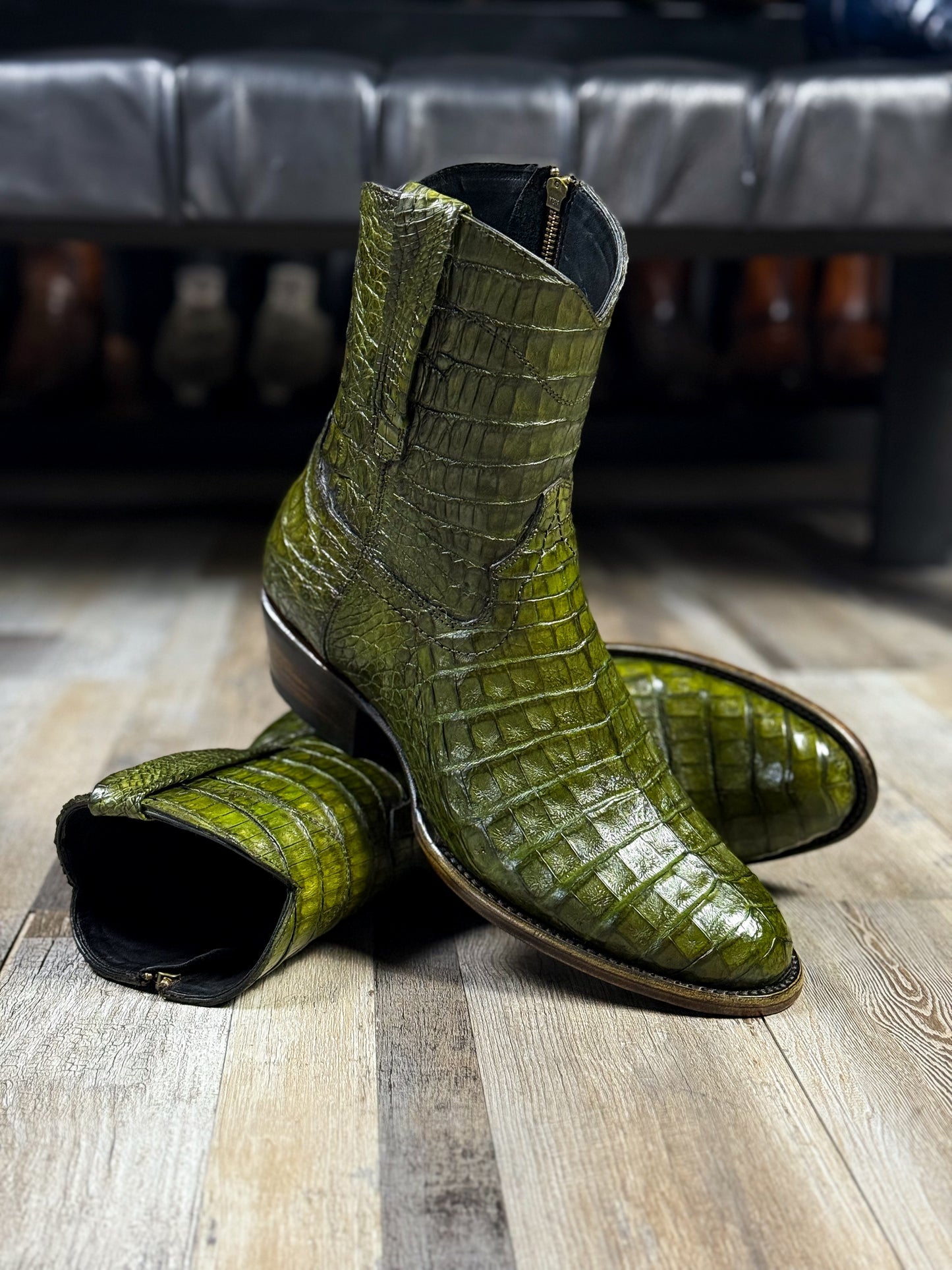 EMMA GREEN FULL COCODRILO FUSCUS BOOTS OVAL