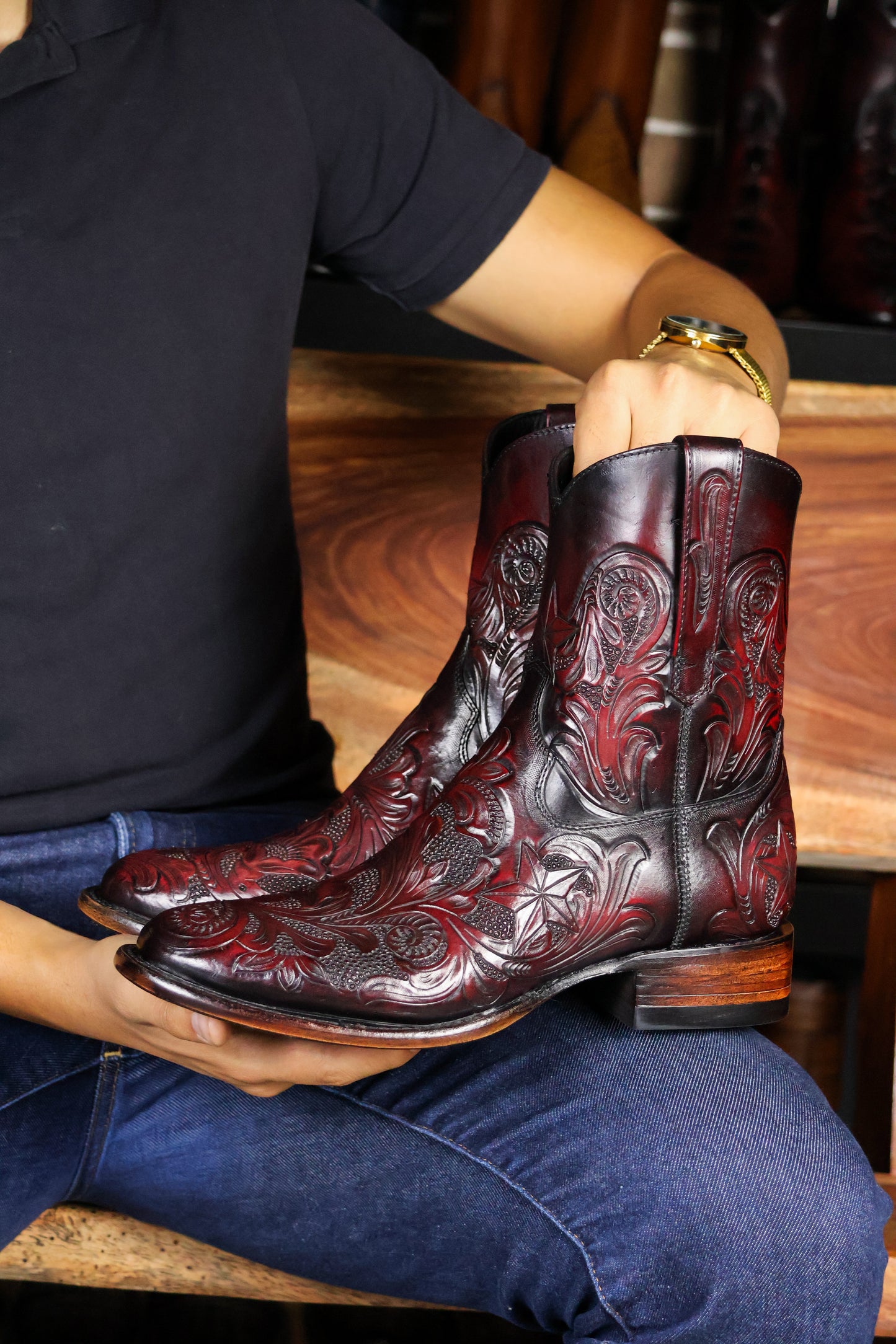 CARLO BROWN PITON BOOTS 