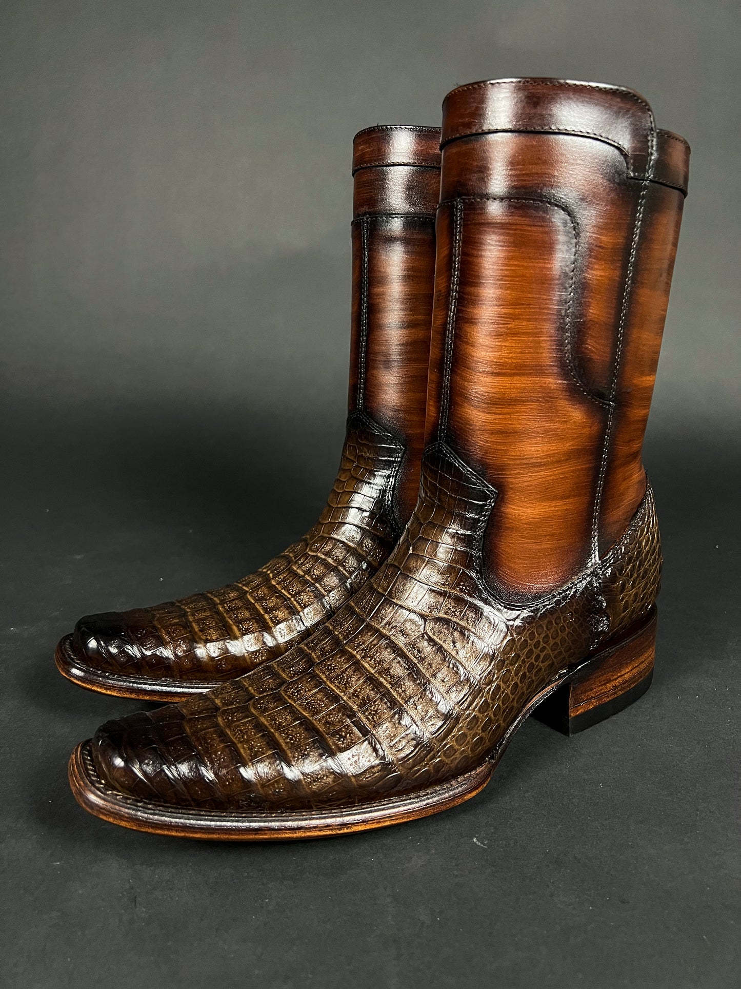 EDGAR BROWN CROCODILE BOOTS 