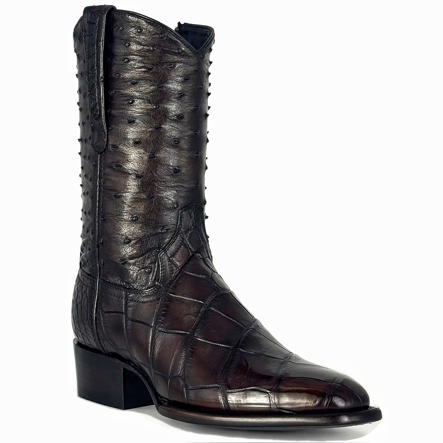 EMMA HIGH BROWN COCODRILO ALLIGATOR Y AVESTRUZ BOOTS FRANCESA
