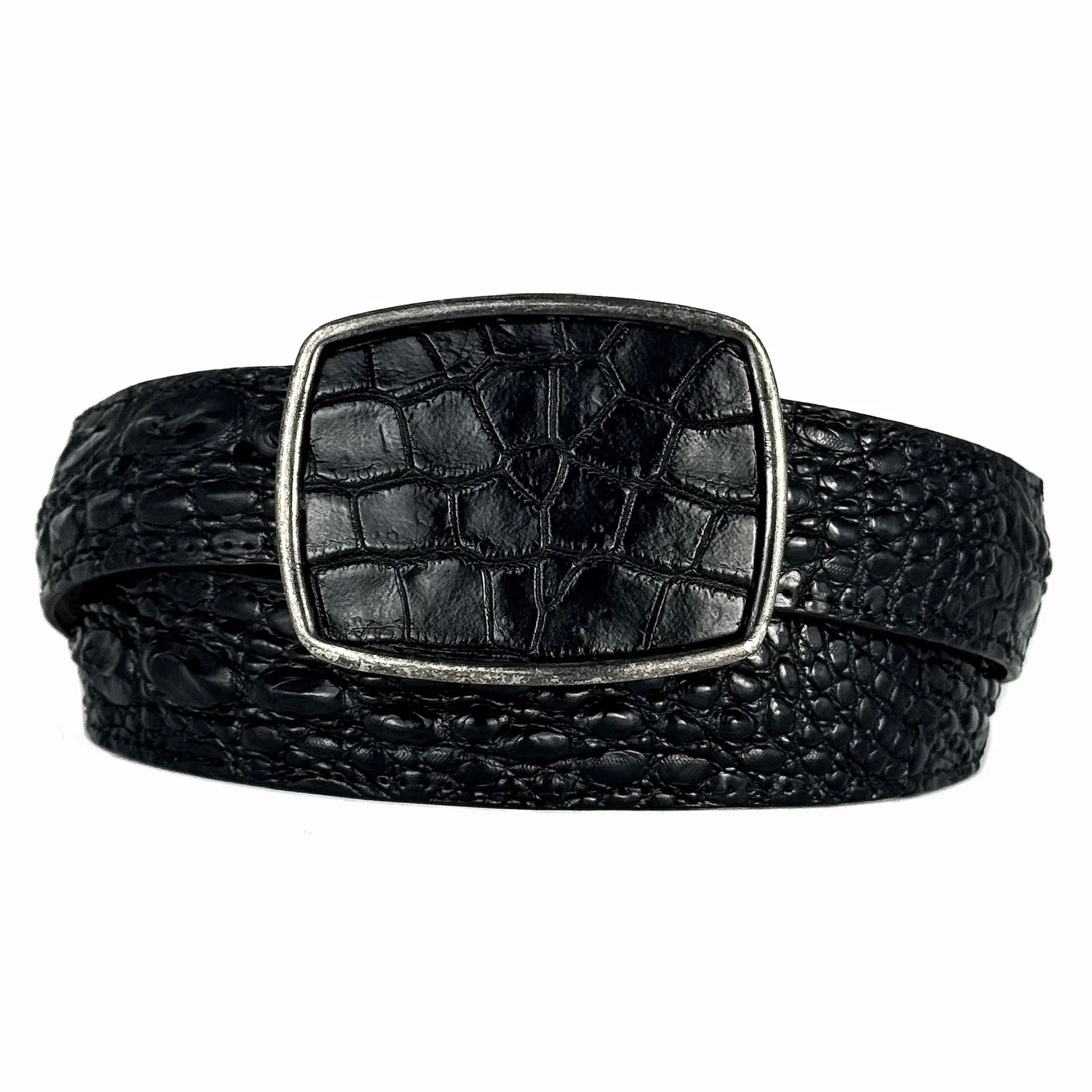 CINTO NEGRO COCODRILO ALLIGATOR HEBILLA CUADRADA
