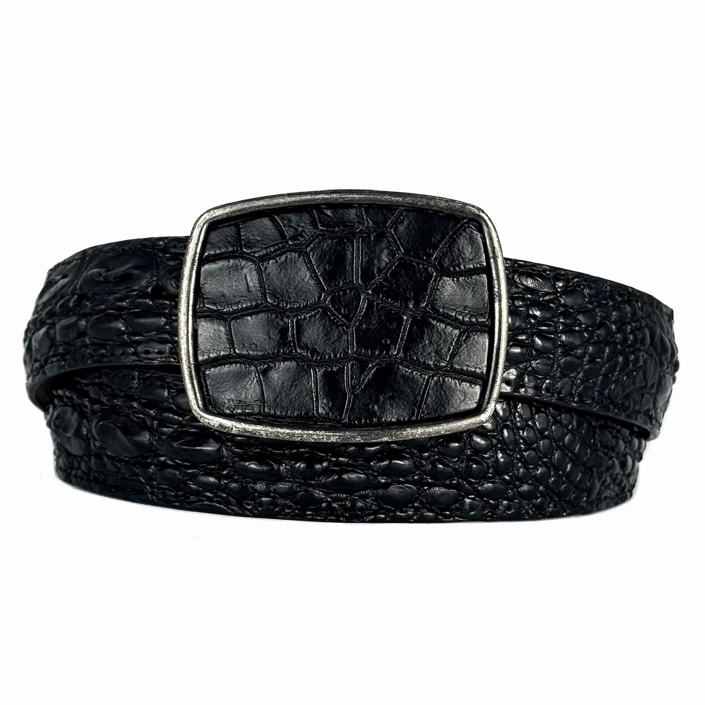 CINTO NEGRO COCODRILO ALLIGATOR HEBILLA CUADRADA