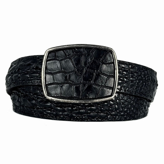 CINTO NEGRO COCODRILO ALLIGATOR HEBILLA CUADRADA