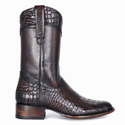 EMMA HIGH DARK BROWN COCODRILO ALLIGATOR OVAL