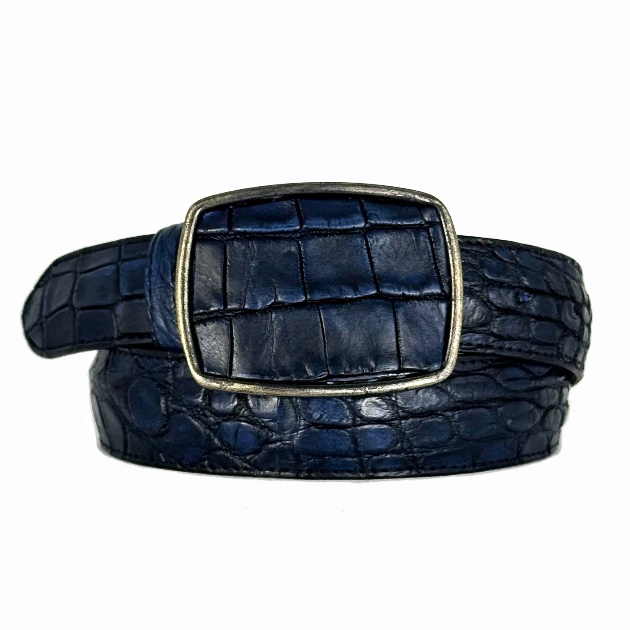 CINTO AZUL COCODRILO ALLIGATOR HEBILLA CUADRADA