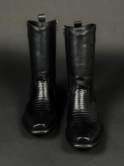 BLACK FLORETA LIZARD BOOTS