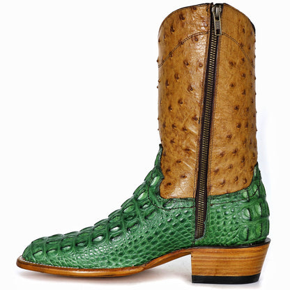 EMMA HIGH GREEN PAJA LOMO COCODRILO Y AVESTRUZ BOOTS OVAL