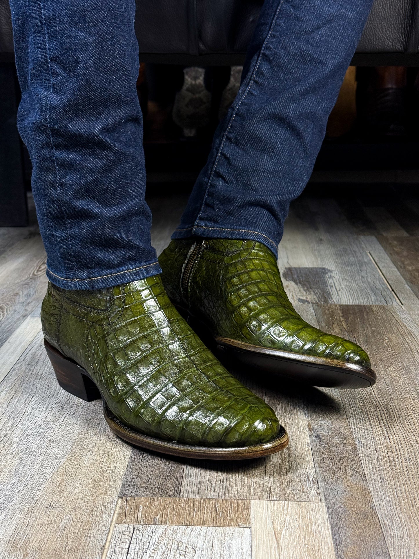 EMMA GREEN FULL COCODRILO FUSCUS BOOTS OVAL