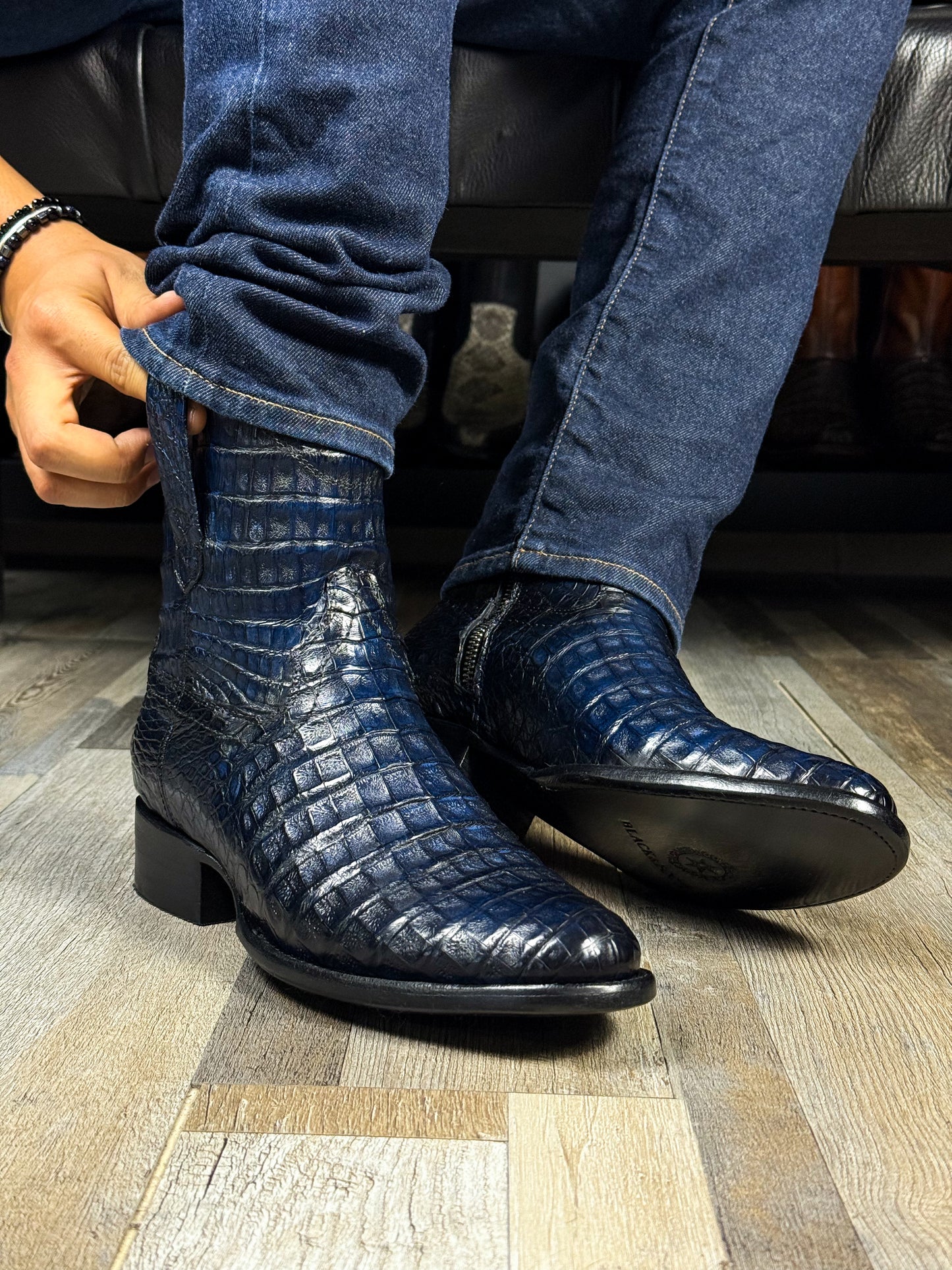 EMMA BLUE FULL COCODRILO FUSCUS BOOTS OVAL