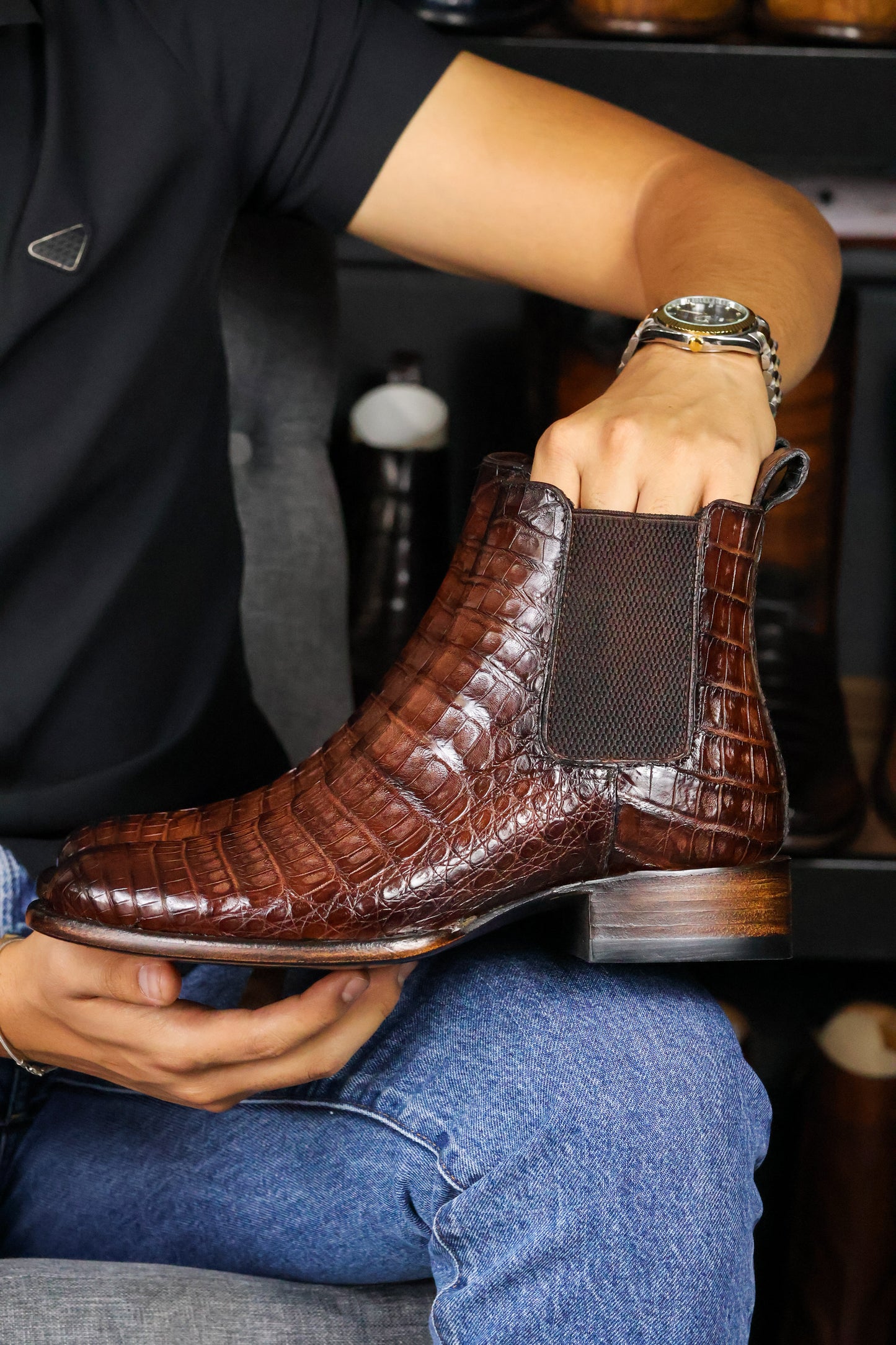 CARLO BROWN PITON BOOTS 