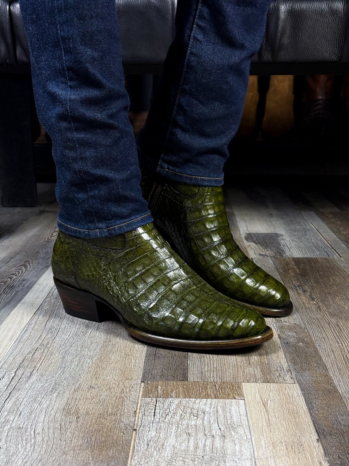 EMMA GREEN FULL COCODRILO FUSCUS BOOTS OVAL