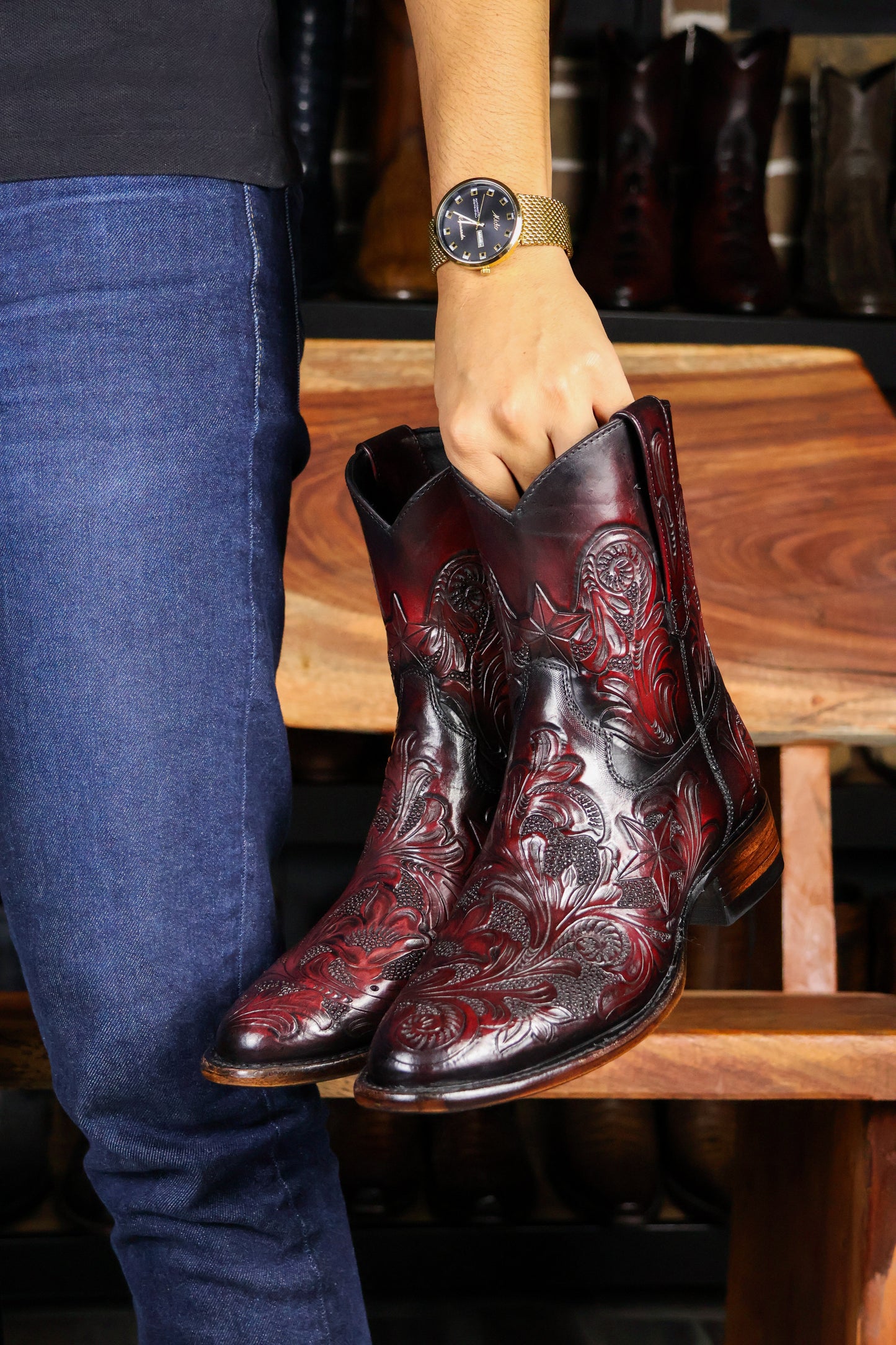 CARLO BROWN PITON BOOTS 
