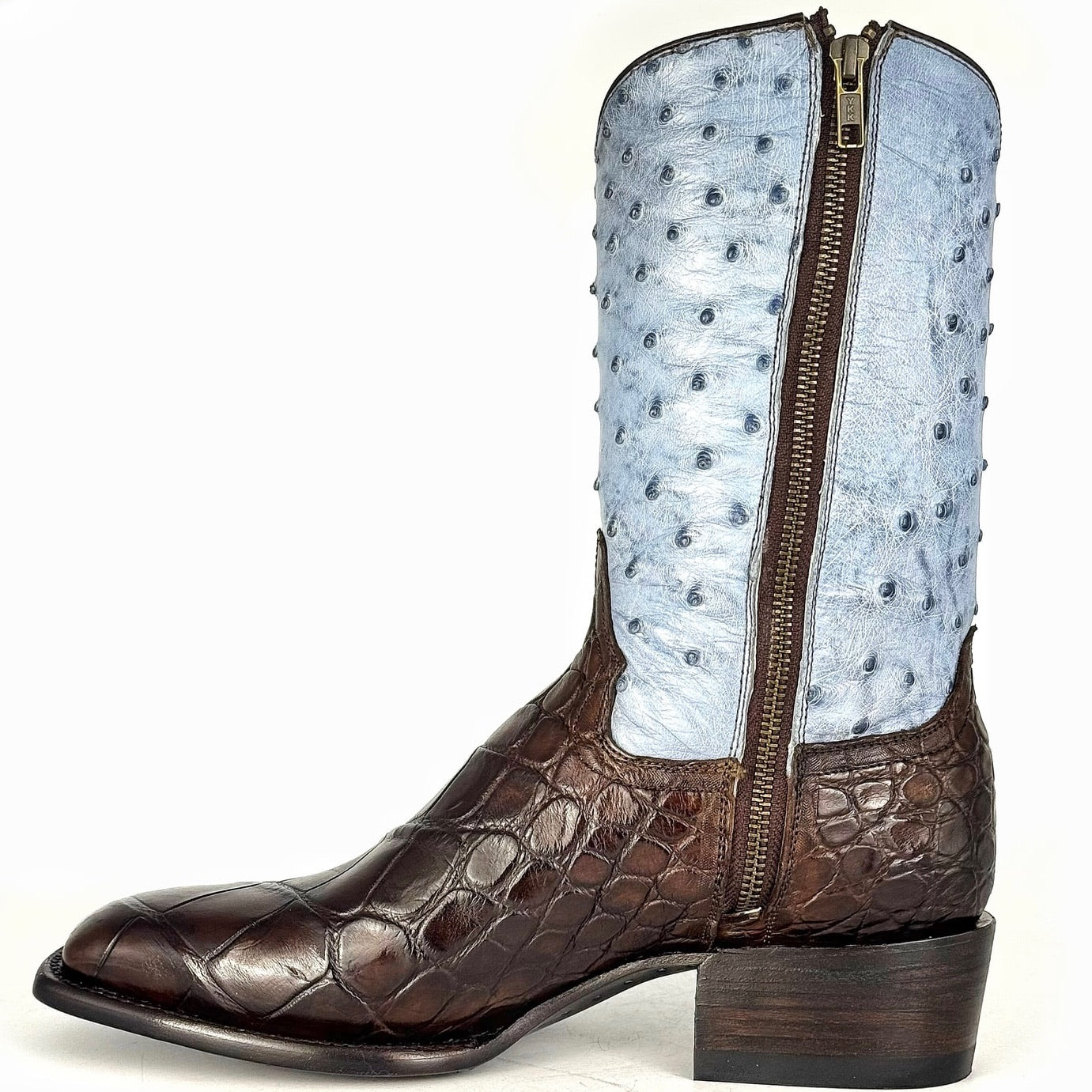 EMMA HIGH BROWN BLUE COCODRILO ALLIGATOR Y AVESTRUZ BOOTS FRANCESA