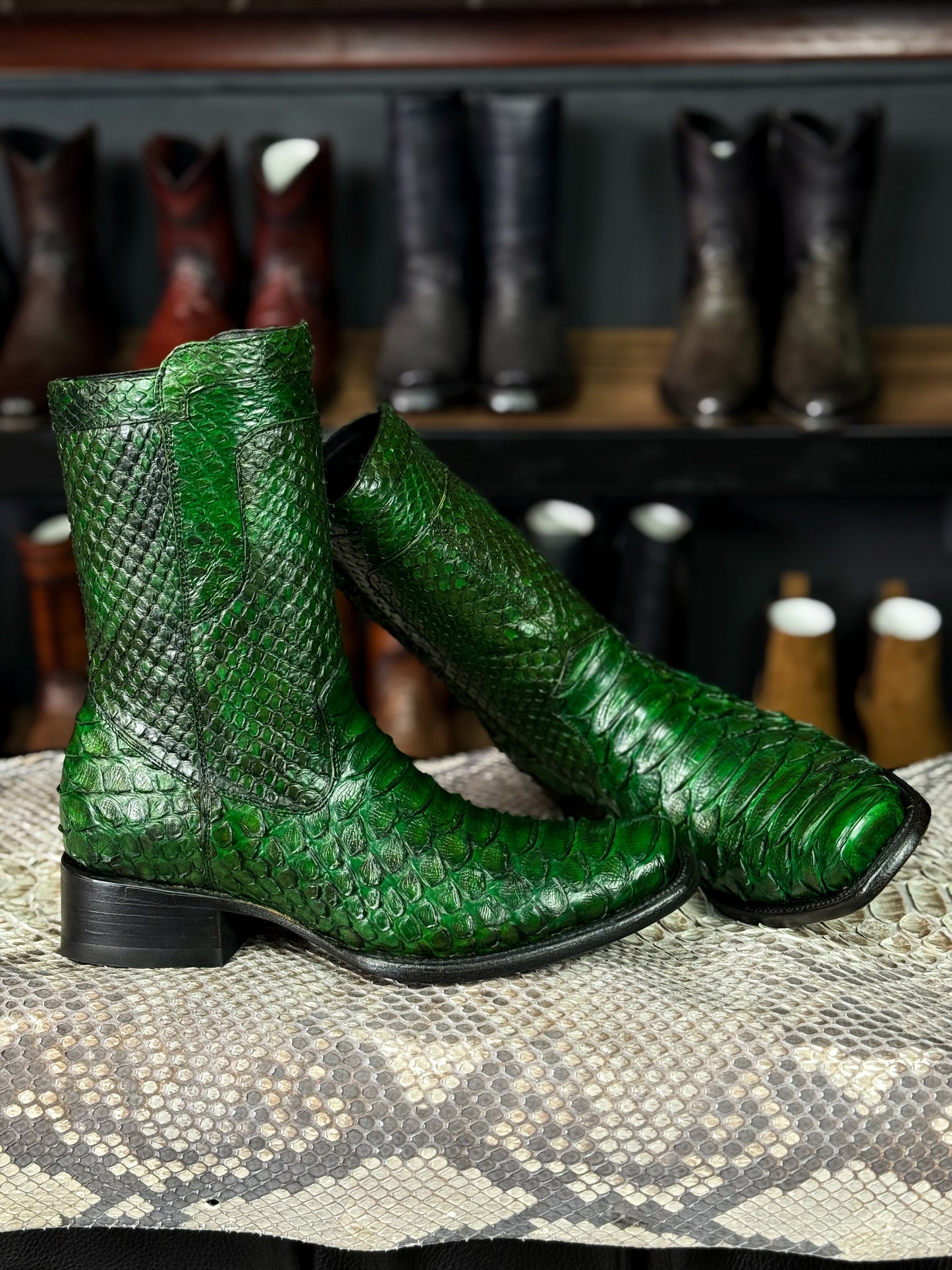 CHRISTIAN FULL PITON GREEN BOOTS DUBAI