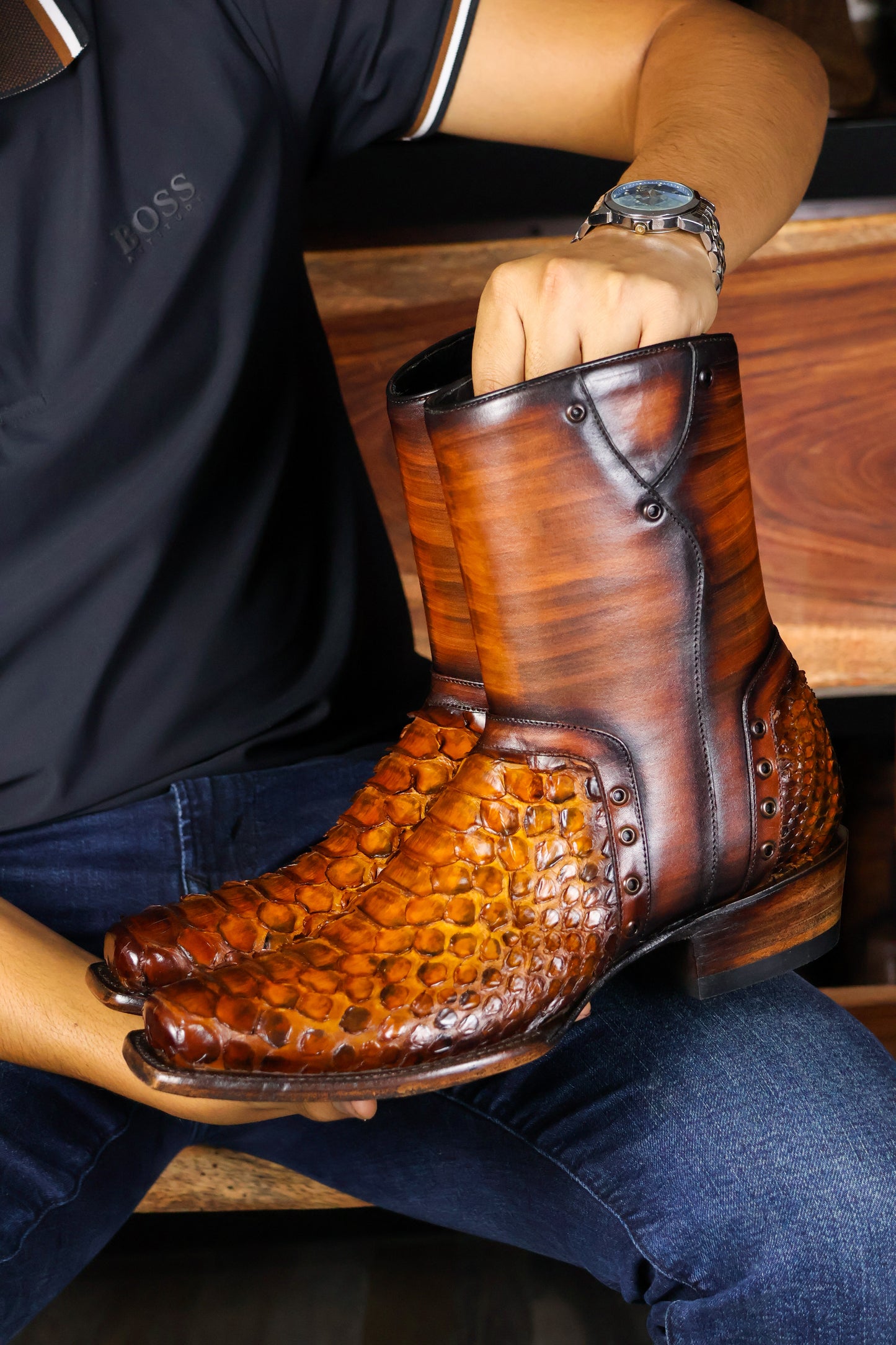 EMMA BROWN OSTRICH BOOTS 