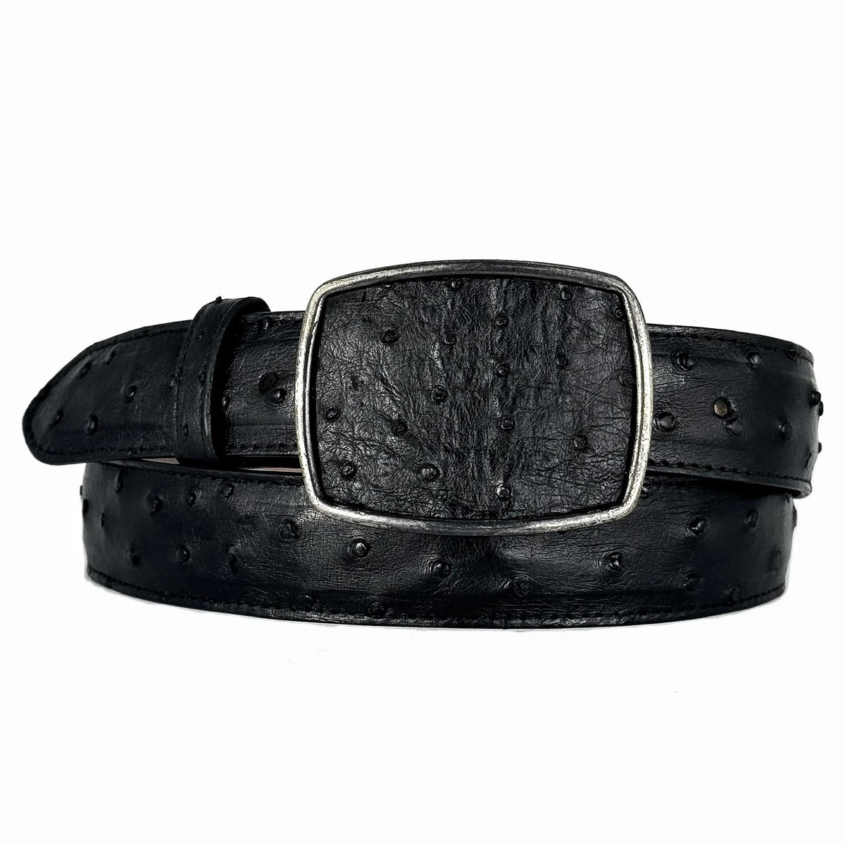CINTO AVESTRUZ NEGRO HEBILLA CUADRADA