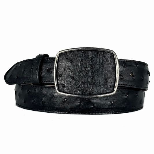 CINTO AVESTRUZ NEGRO HEBILLA CUADRADA