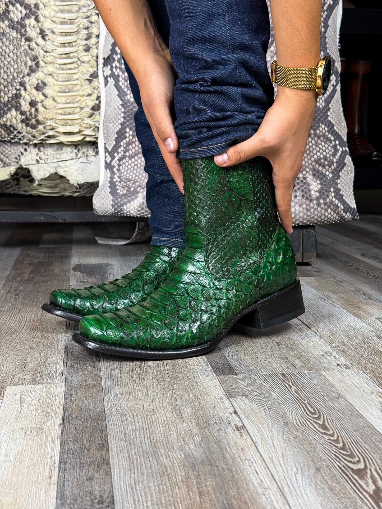 CHRISTIAN FULL PITON GREEN BOOTS DUBAI