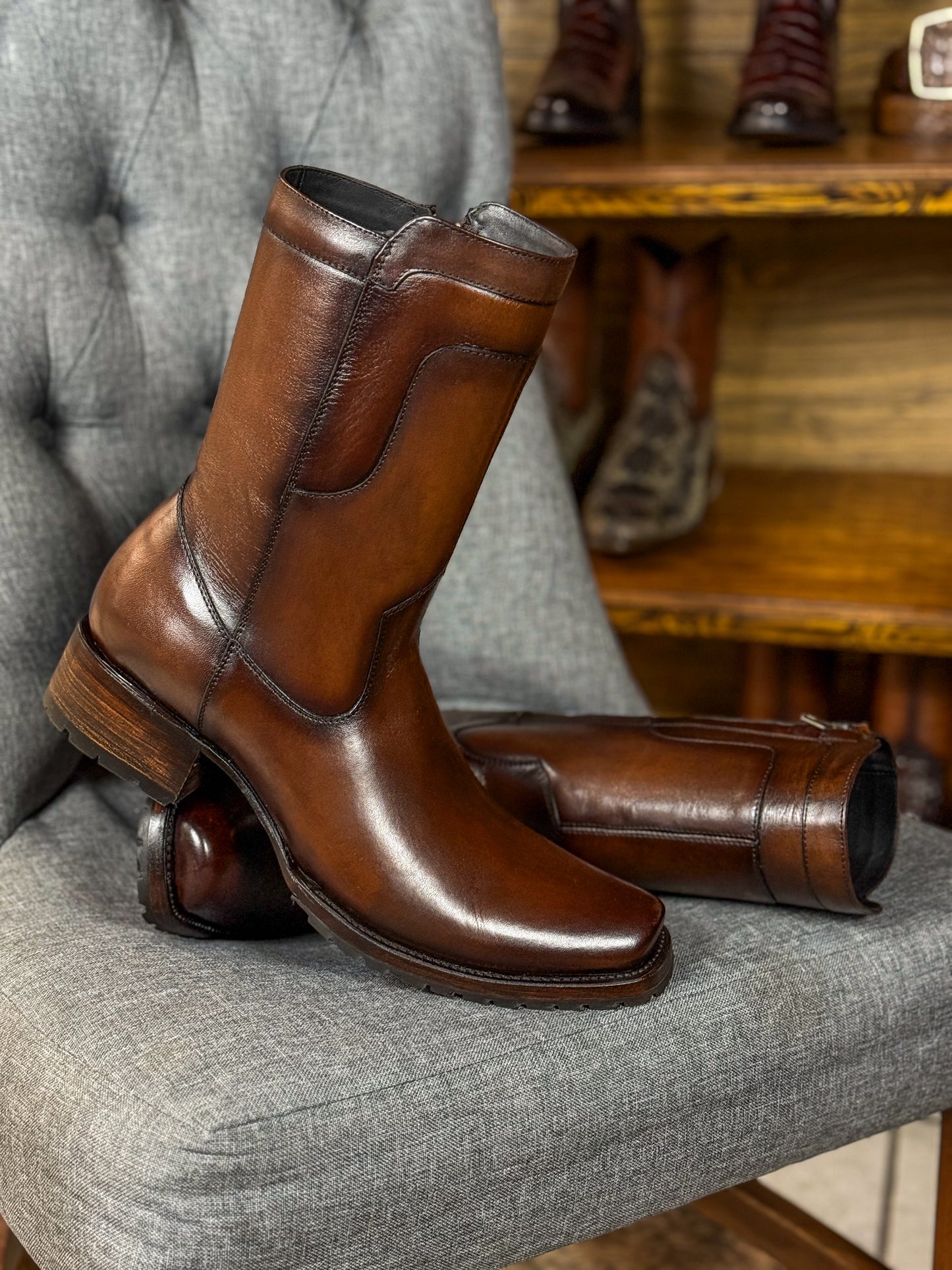 CARLO BROWN PITON BOOTS 