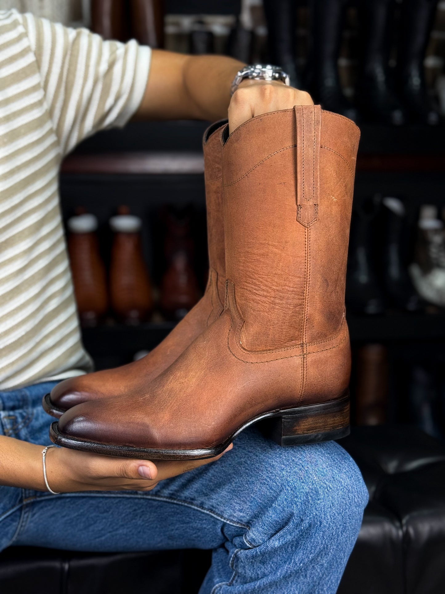CARLO BROWN PITON BOOTS 
