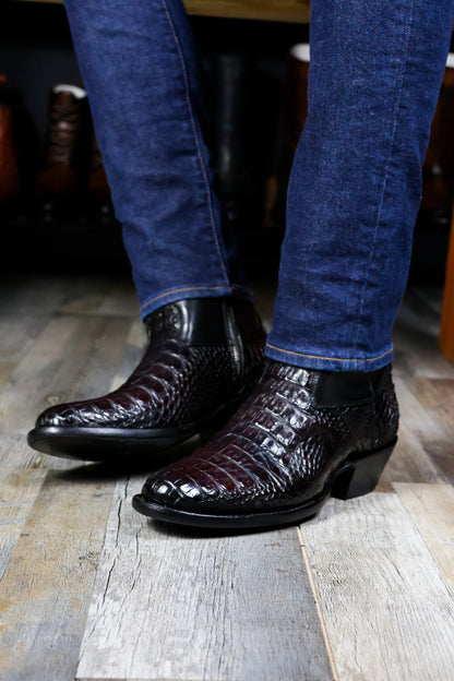 ARTHUR BLACK CHERRY LOMO COCODRILO ALLIGATOR BOOTS OVAL