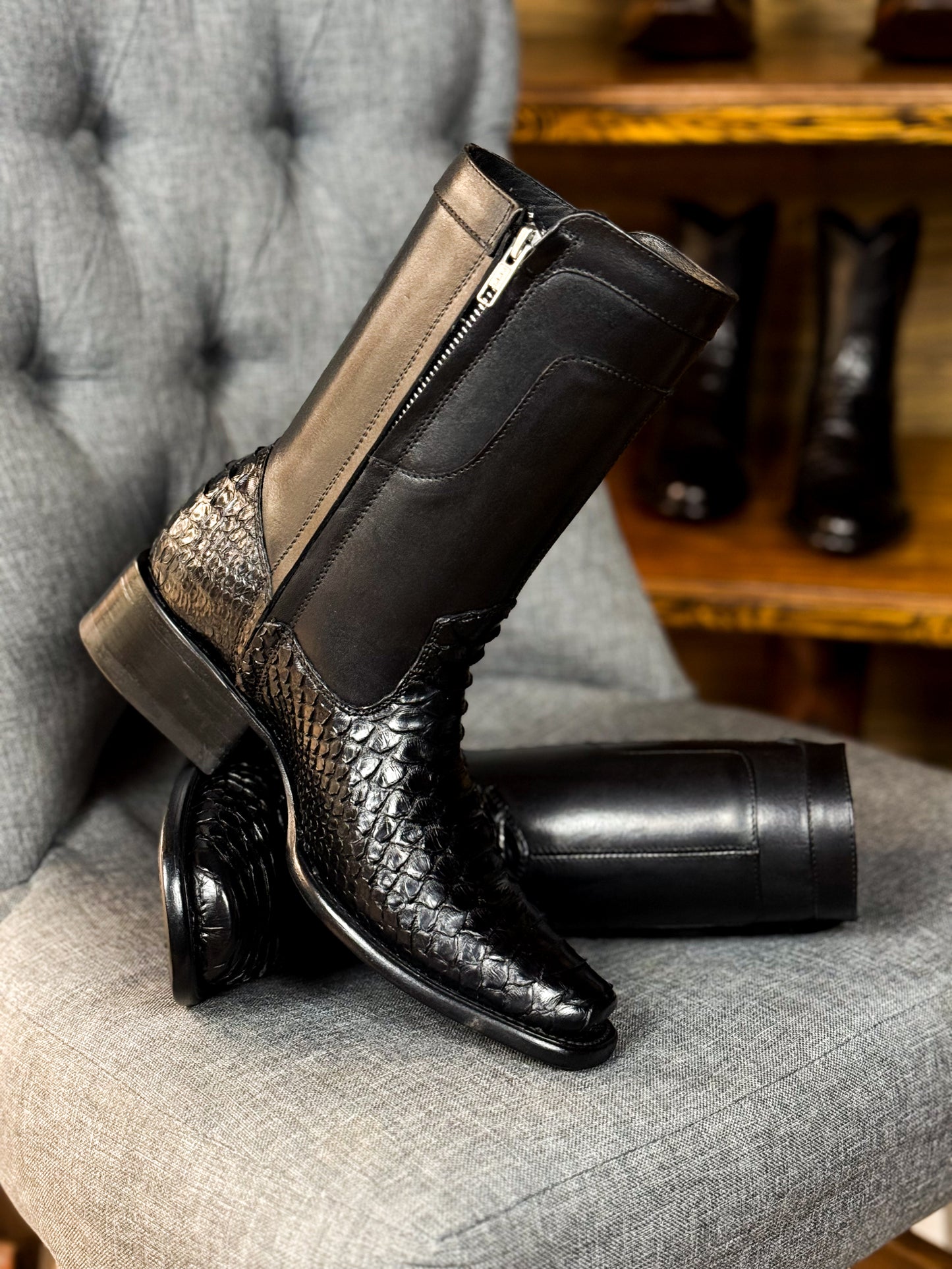 CHRISTIAN BLACK PITON BOOTS