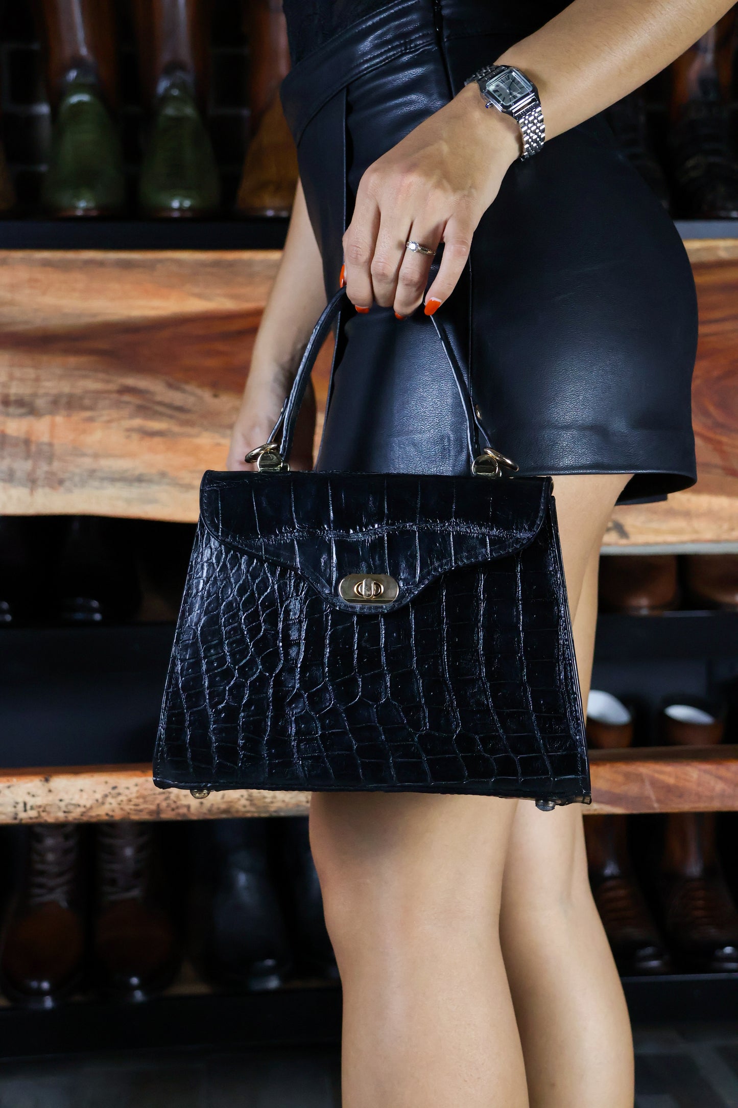 BOLSA COCODRILO NEGRO PARA DAMA