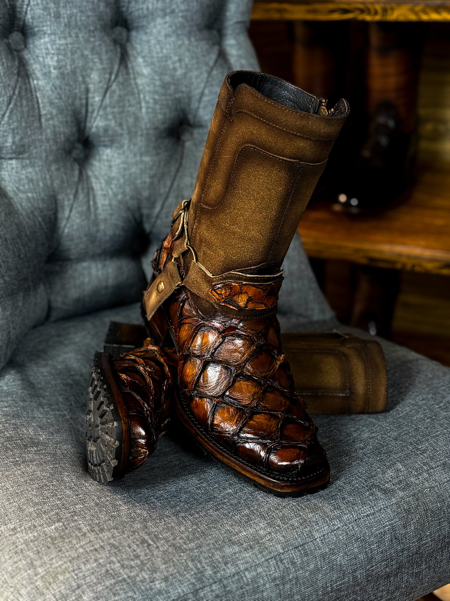 CARLO BROWN PITON BOOTS 