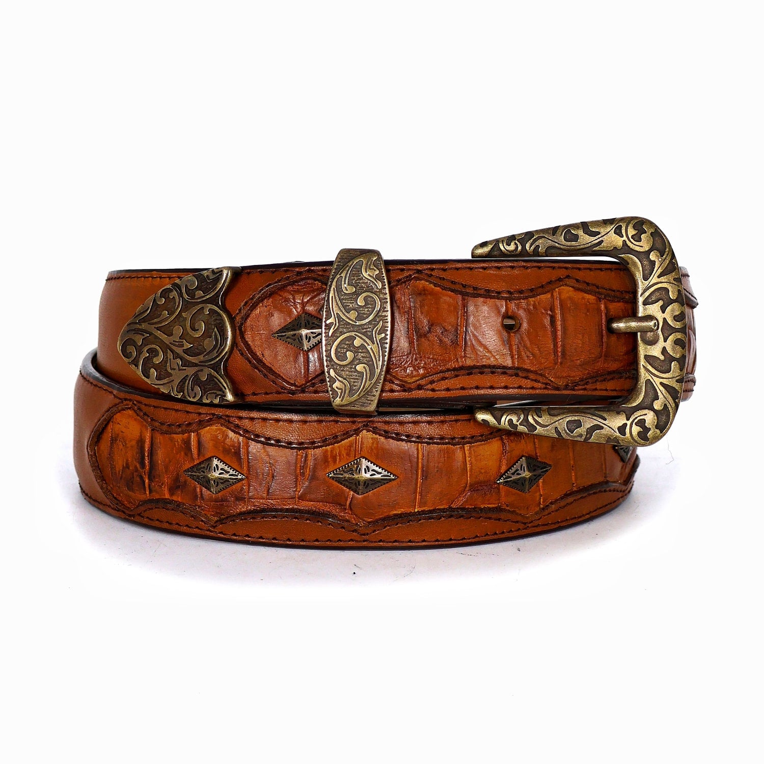 CINTO COCODRILO MIEL 3 HEBILLAS