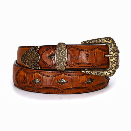 CINTO COCODRILO MIEL 3 HEBILLAS