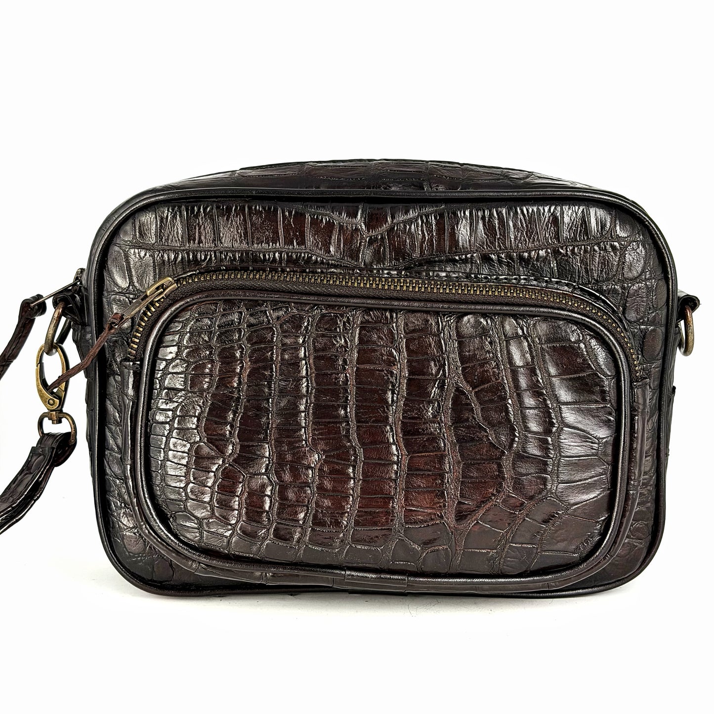 BANDOLERA BROWN COCODRILO DOS BOLSAS