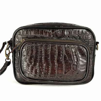BANDOLERA BROWN COCODRILO DOS BOLSAS