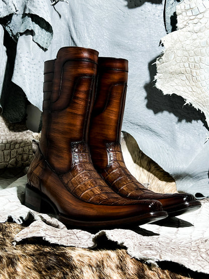 EDGAR BROWN CROCODILE BOOTS 