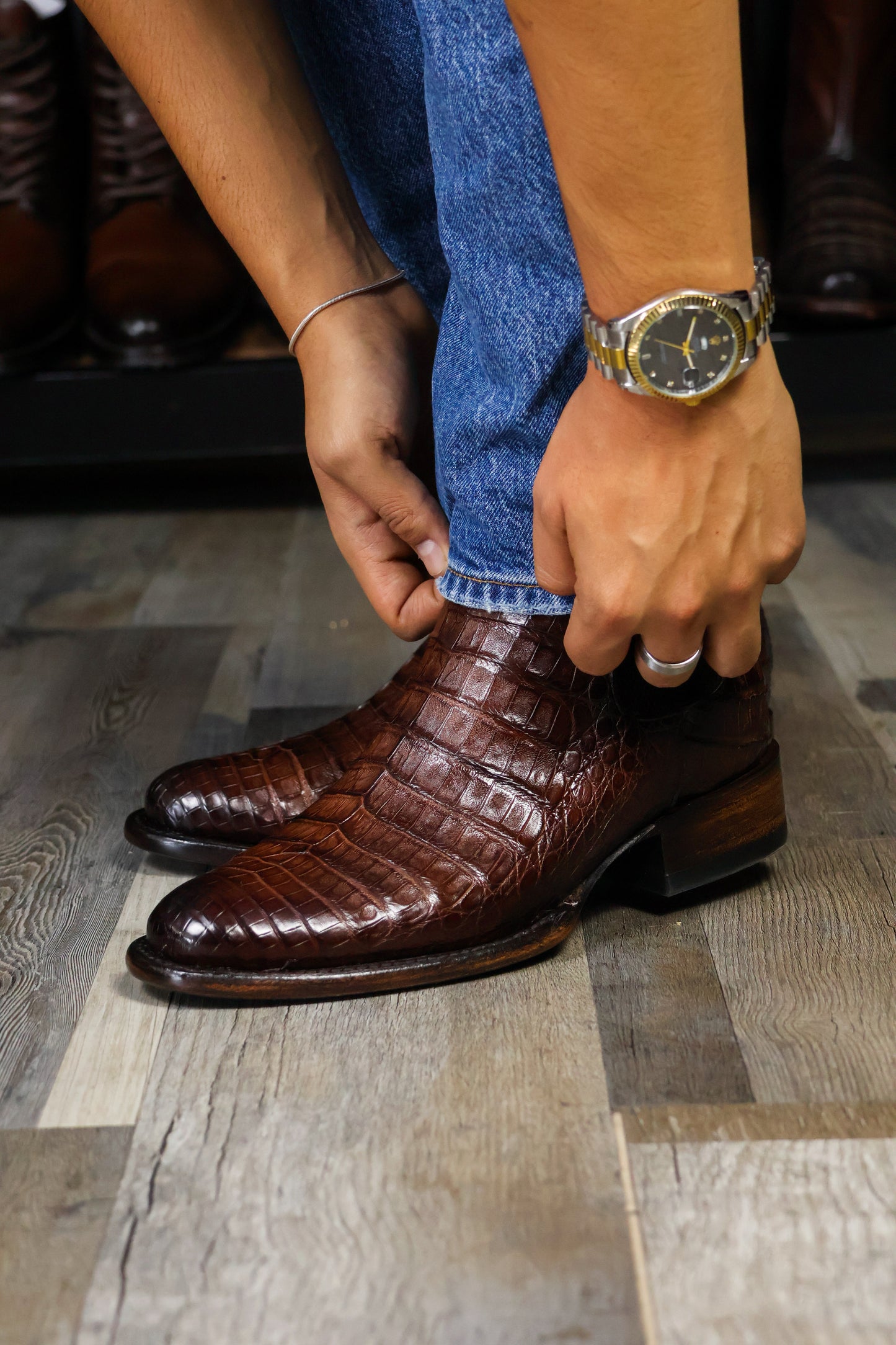 CARLO BROWN PITON BOOTS 