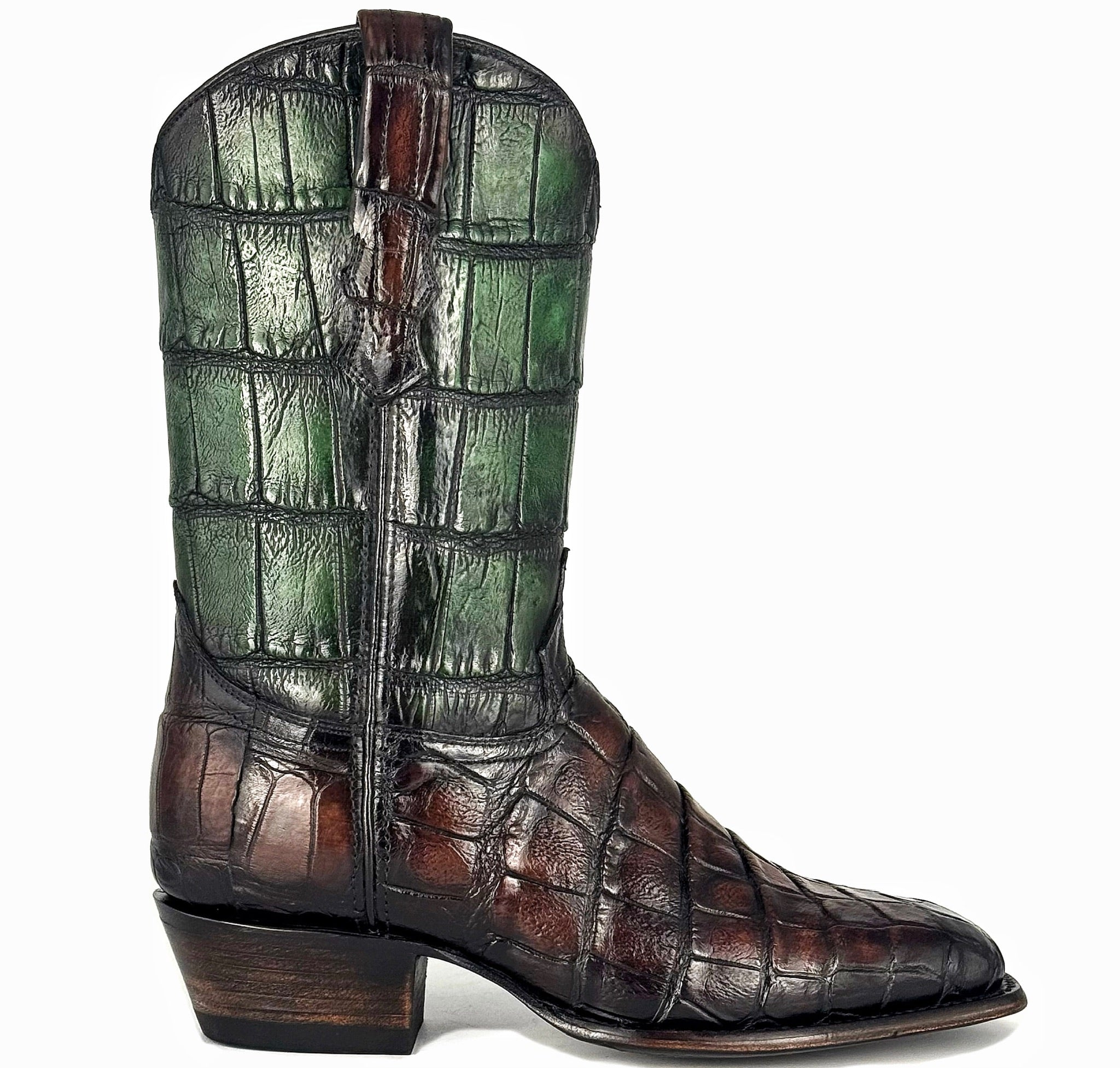 COWBOY BROWN GREEN FULL ALLIGATOR BOOTS FRANCESA