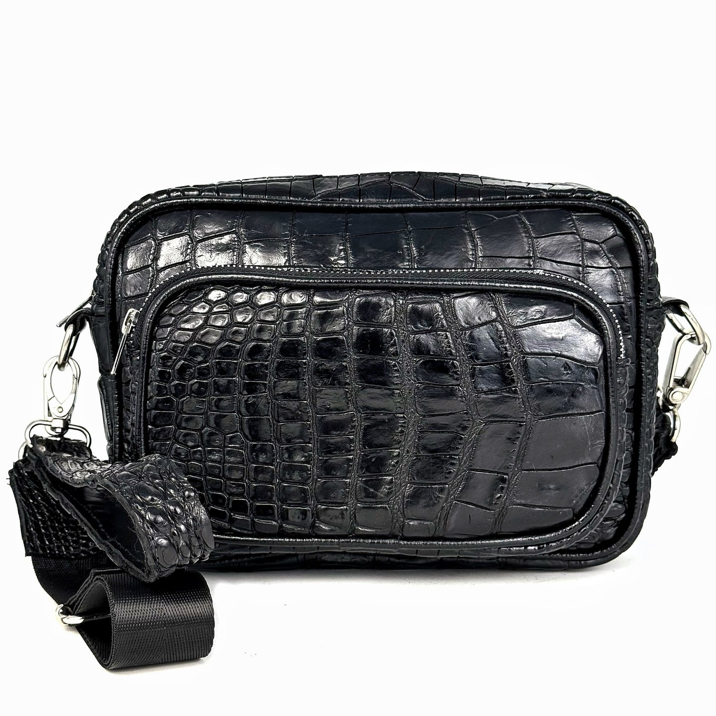 BANDOLERA BLACK COCODRILO DOS BOLSAS