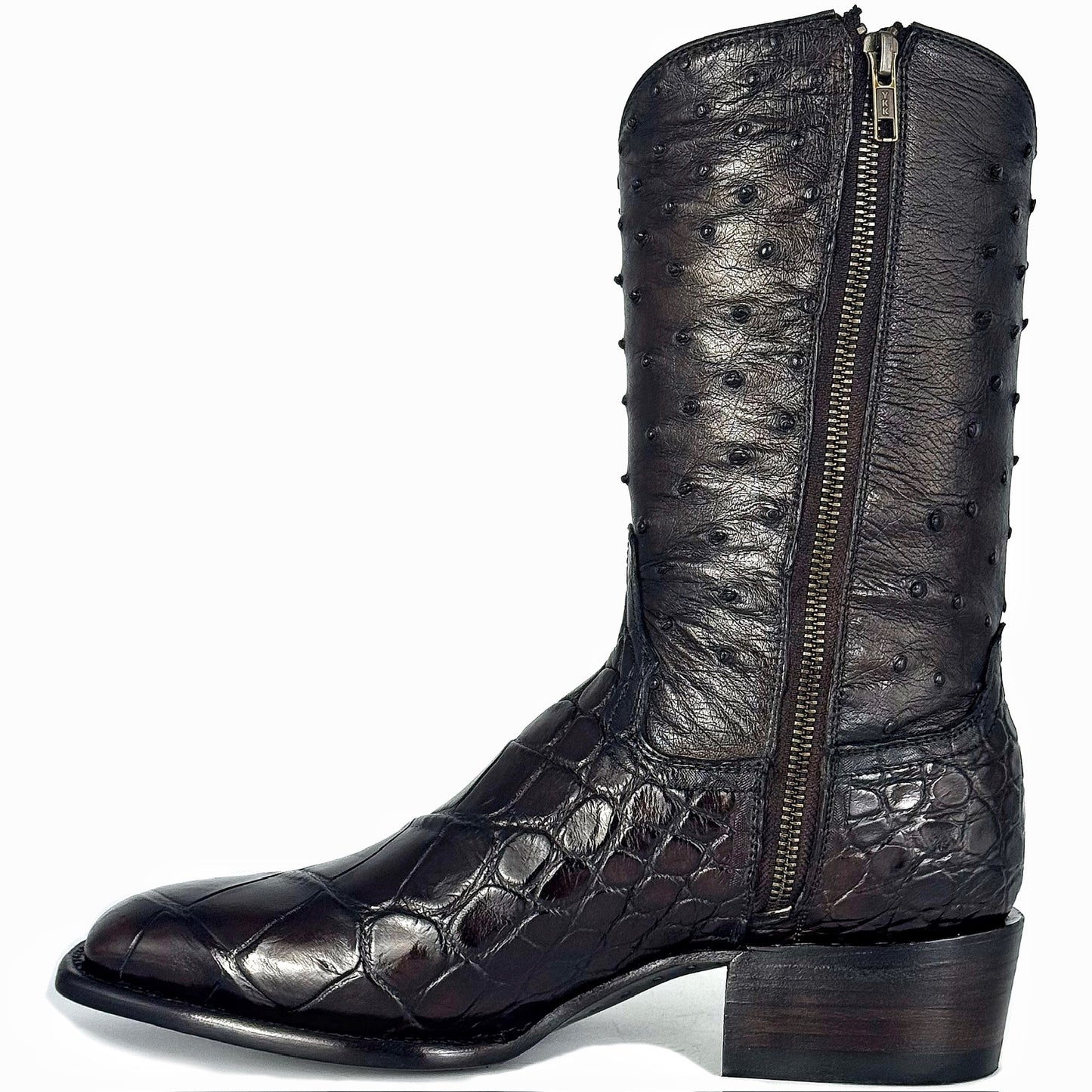 EMMA HIGH BROWN COCODRILO ALLIGATOR Y AVESTRUZ BOOTS FRANCESA
