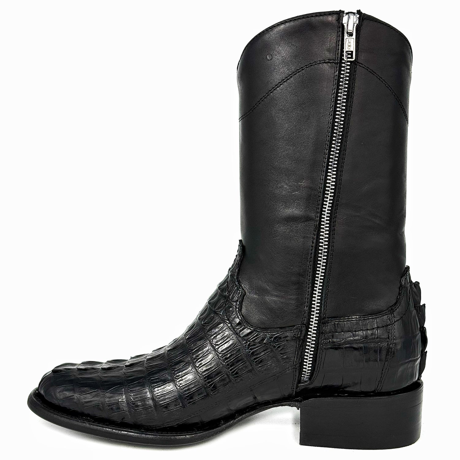 EMMA HIGH BLACK COLA DE COCODRILO BOOTS OVAL