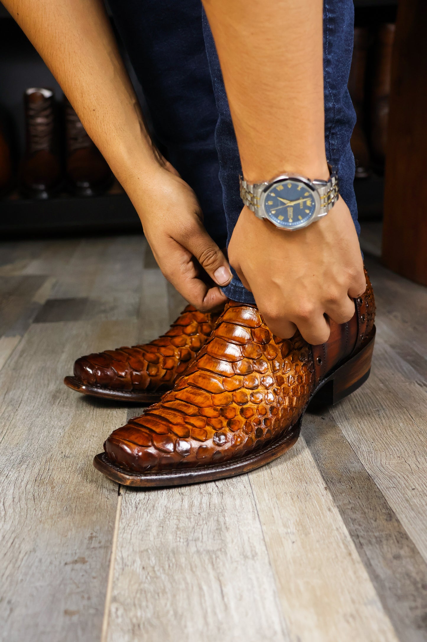 EMMA BROWN OSTRICH BOOTS 