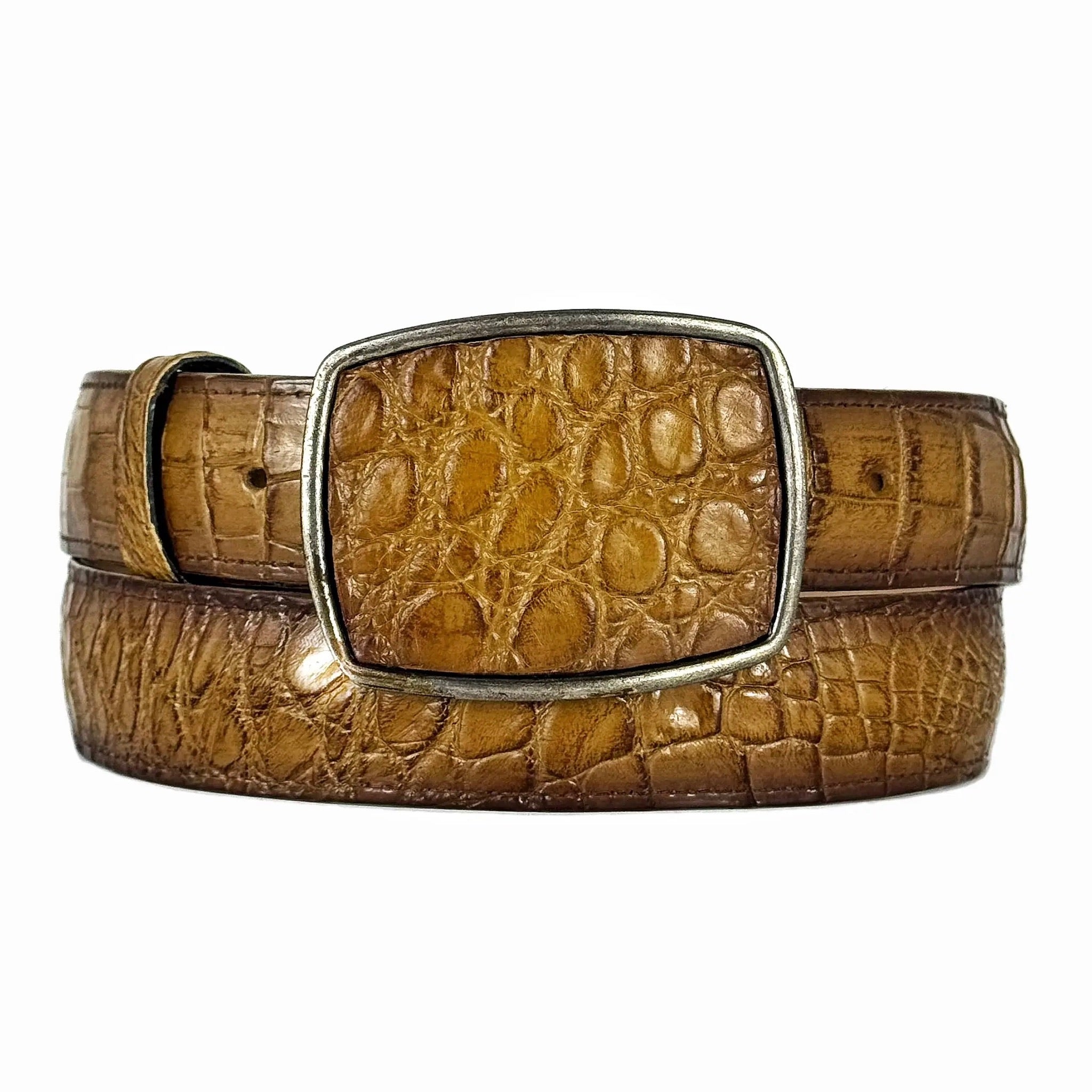 CINTO BEIGE COCODRILO ALLIGATOR HEBILLA CUADRADA