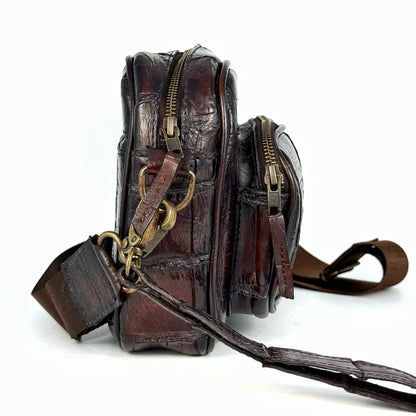 BANDOLERA VINO COCODRILO ALLIGATOR DOS BOLSAS