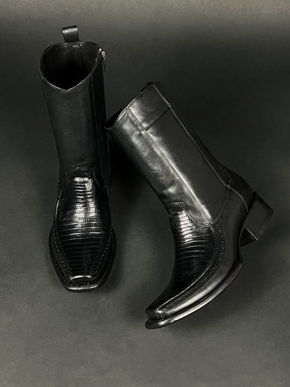 BLACK FLORETA LIZARD BOOTS