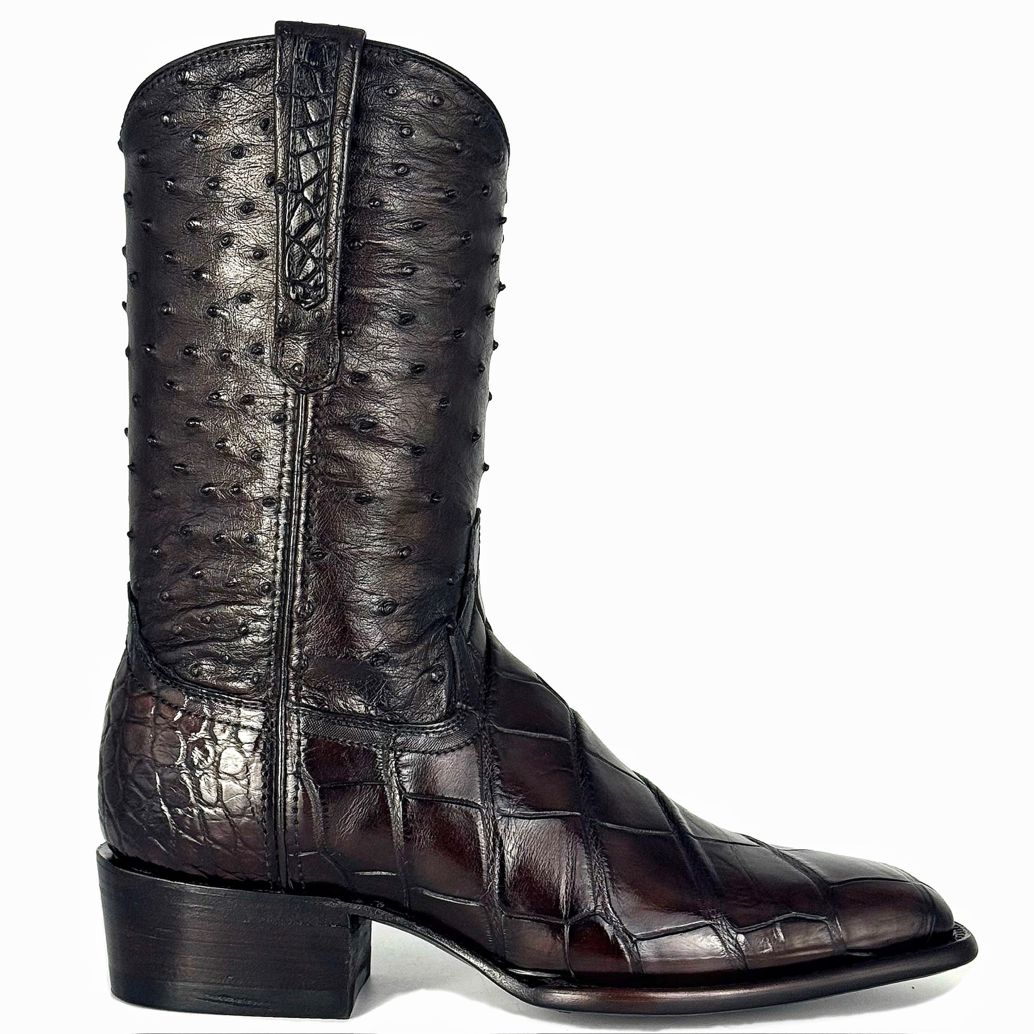 EMMA HIGH BROWN COCODRILO ALLIGATOR Y AVESTRUZ BOOTS FRANCESA